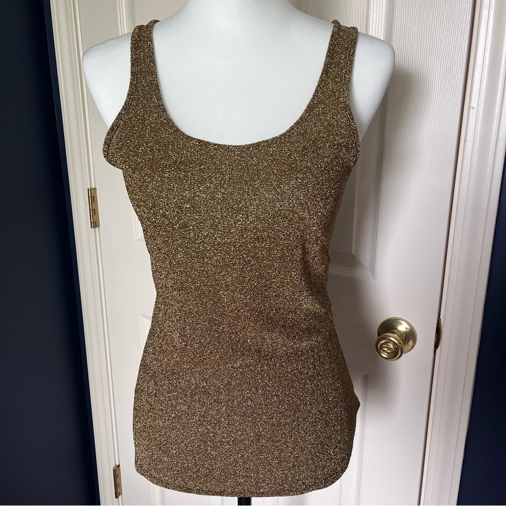 📌SOLD📌 Express Gold Metallic Cross Back Tank Top Sz Small Petite - Picture 5 of 14